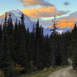 Temple and Hungabee Mountains alpenglow