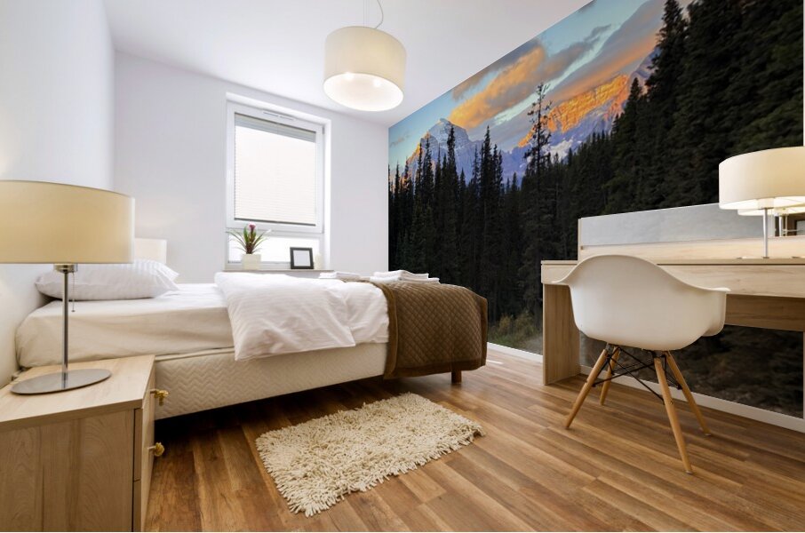 Temple and Hungabee Mountains alpenglow Mural print