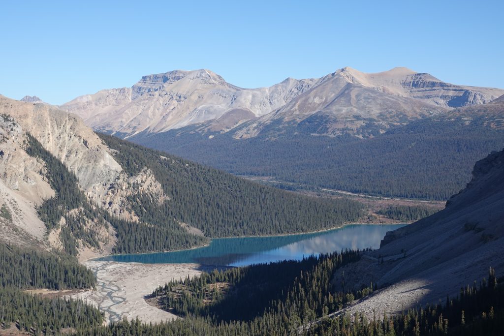 Bow Lake from ascend to North Crowfoot Peak